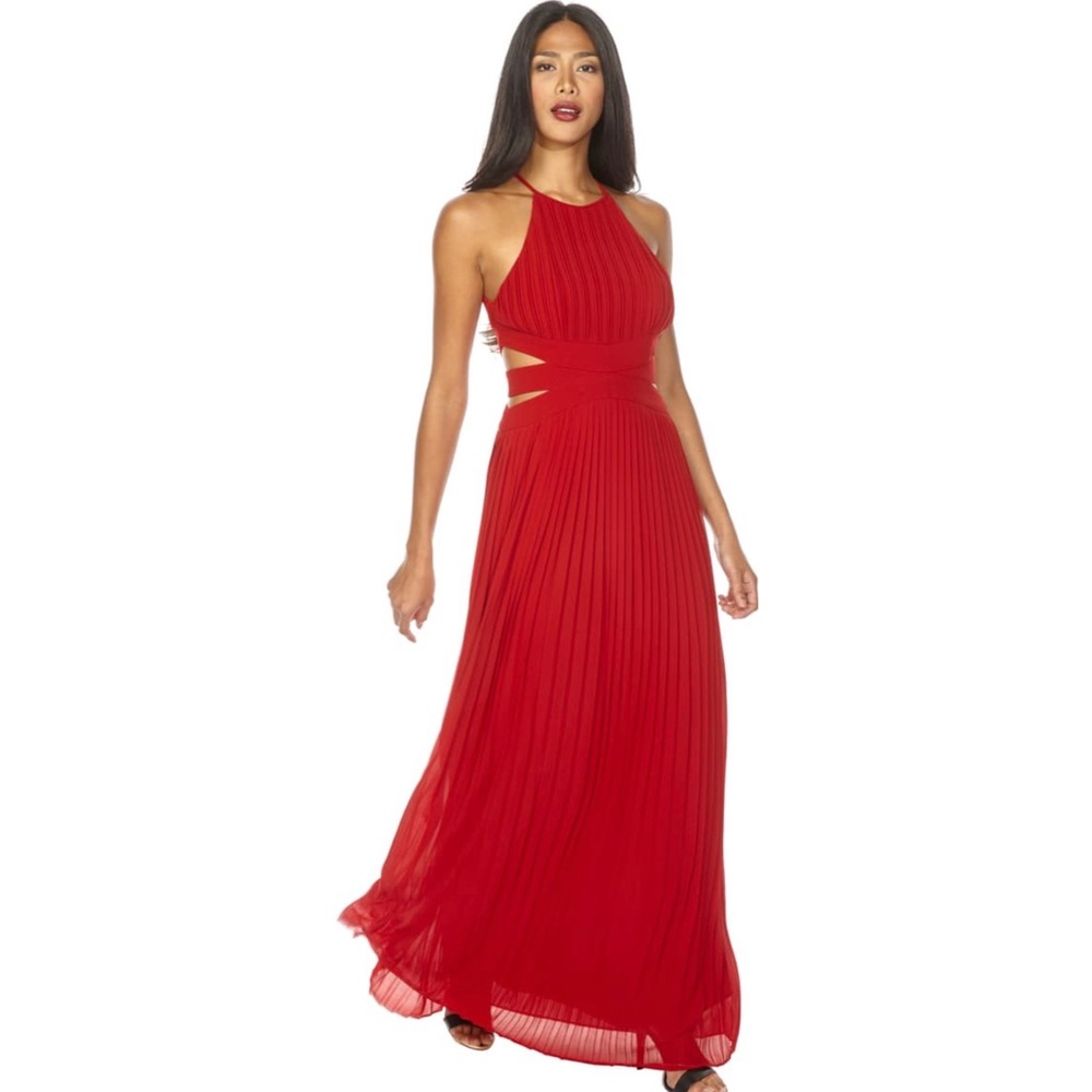 TFNC Boston cutout ruby red maxi dress